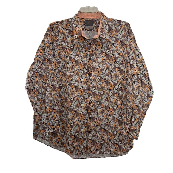 Thomas Dean Multicolored Floral Dress Shirt Mens 2XB Big Flip Cuff Long Sleeve - Picture 1 of 7